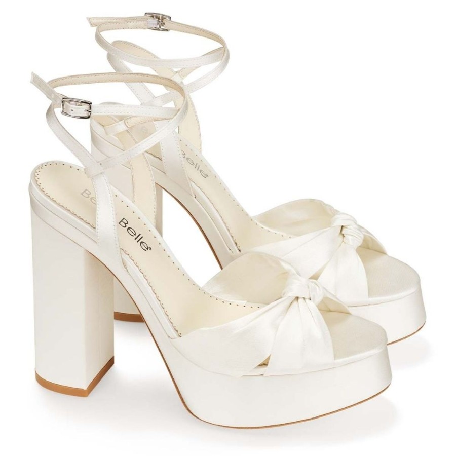 Bridal Bella Belle Shoes | 5 Inch Open Toe Platform Block Heel Sandals Ivory