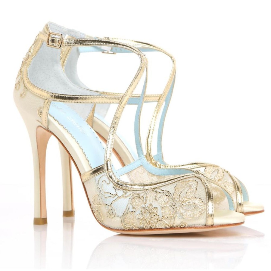 Non-Bridal Bella Belle Shoes | Lace Heels, Blue Sole Shoes Gold