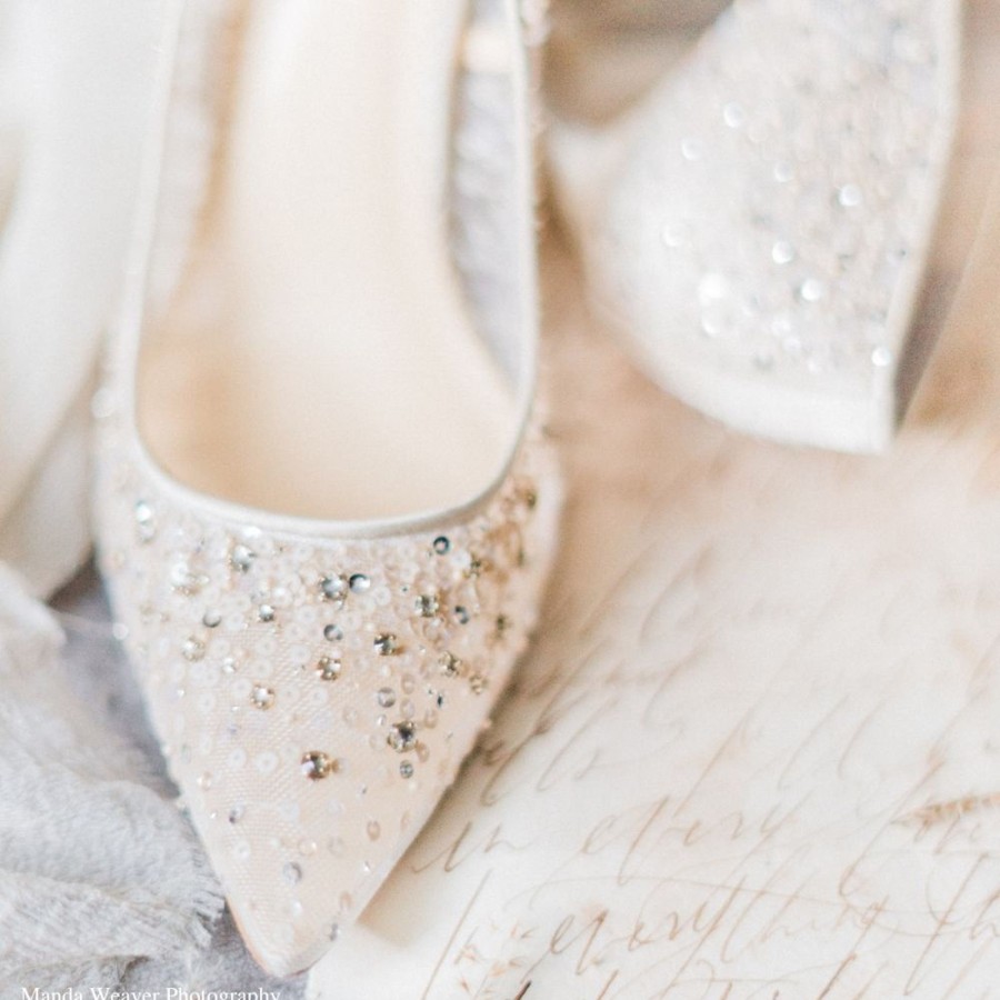 Bridal Bella Belle Shoes | Illusion Mesh Embroidered Crystal & Sequin Sparkly Heels Nude