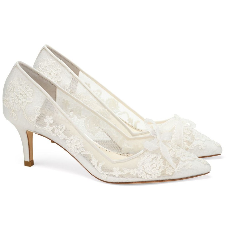 Bridal Bella Belle Shoes | Floral Lace Embroidered Bridal Kitten Heels Ivory