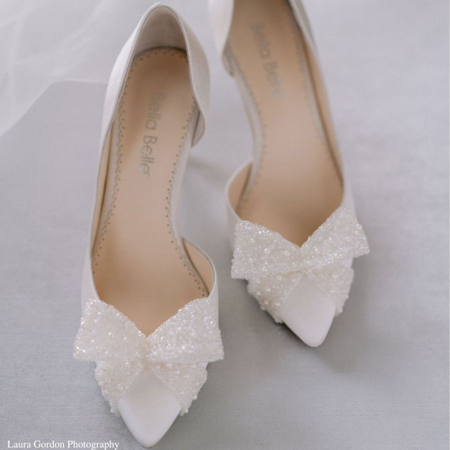 Bridal Bella Belle Shoes | D'Orsay Wedding Heels With Bow Ivory