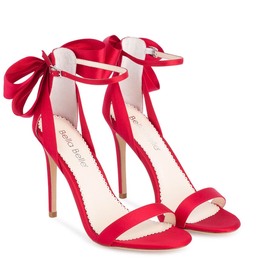 Non-Bridal Bella Belle Shoes | 4-Inch Ankle Strap Heels With Bow Red