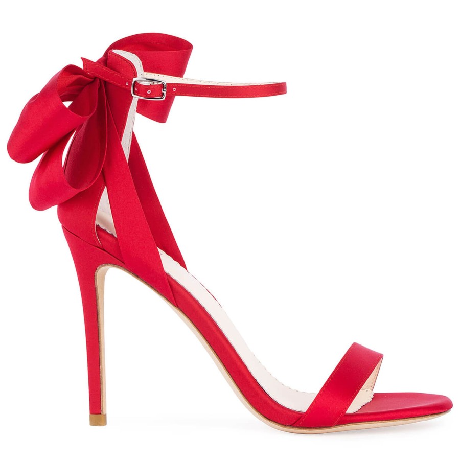 Non-Bridal Bella Belle Shoes | 4-Inch Ankle Strap Heels With Bow Red