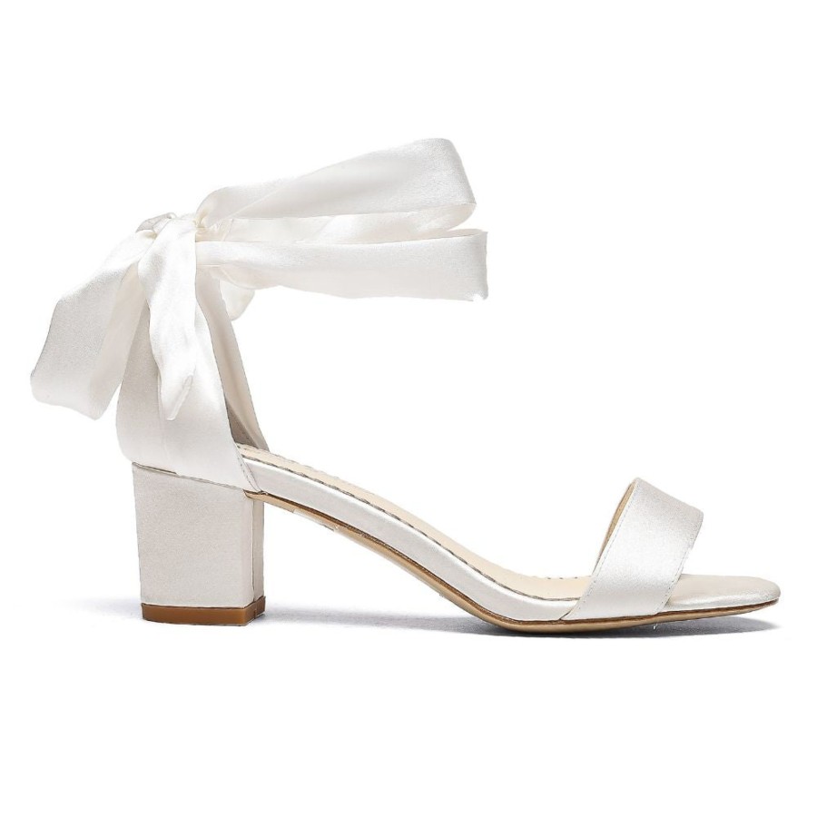 Bridal Bella Belle Shoes | Open Toe Ankle Wrap Block Heels Ivory