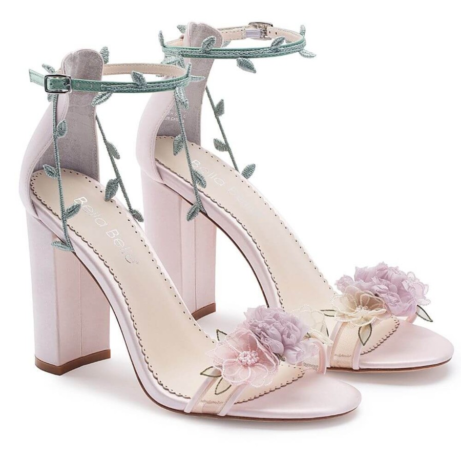 Non-Bridal Bella Belle Shoes | Block Heels With 3D Flowers Blush