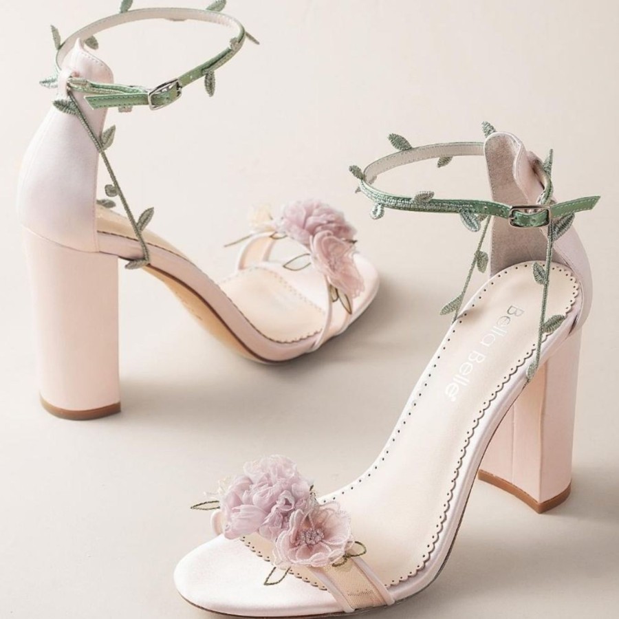 Non-Bridal Bella Belle Shoes | Block Heels With 3D Flowers Blush