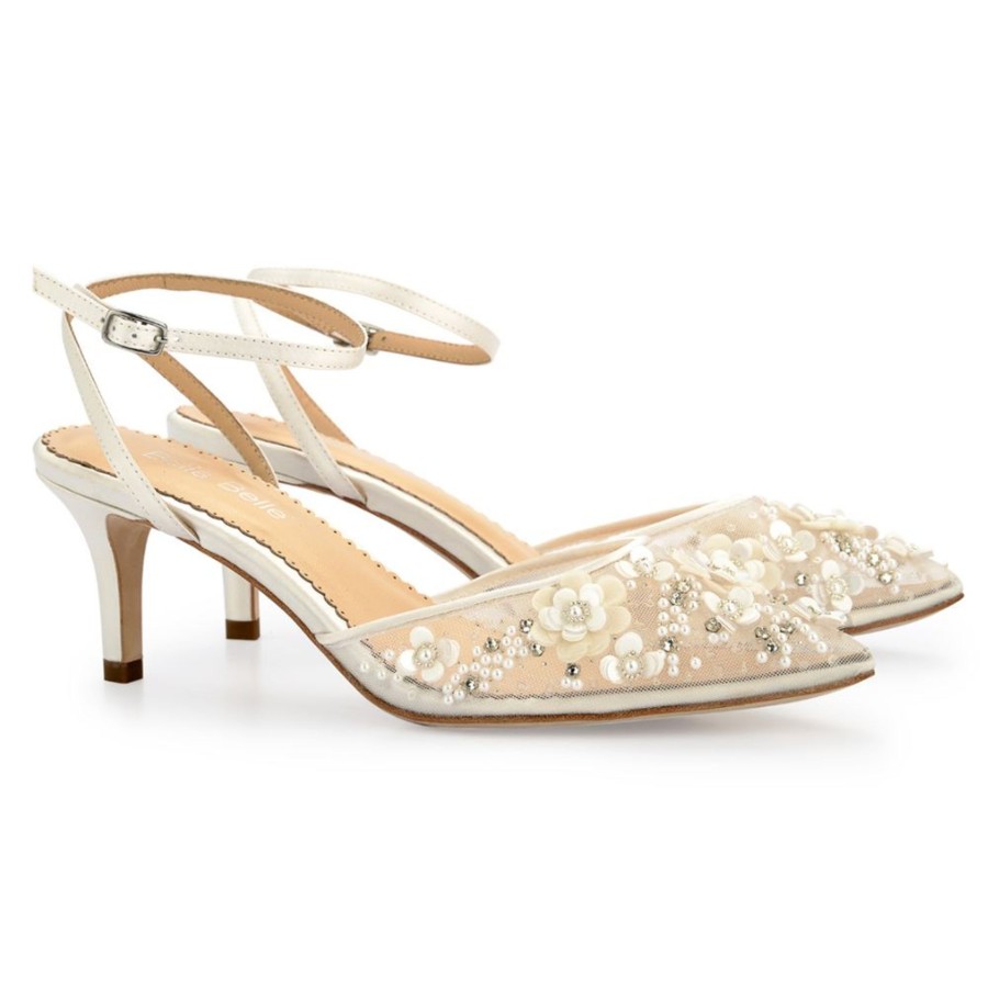 Bridal Bella Belle Shoes | 3D Pearl Flower Bridal Shoes Ivory