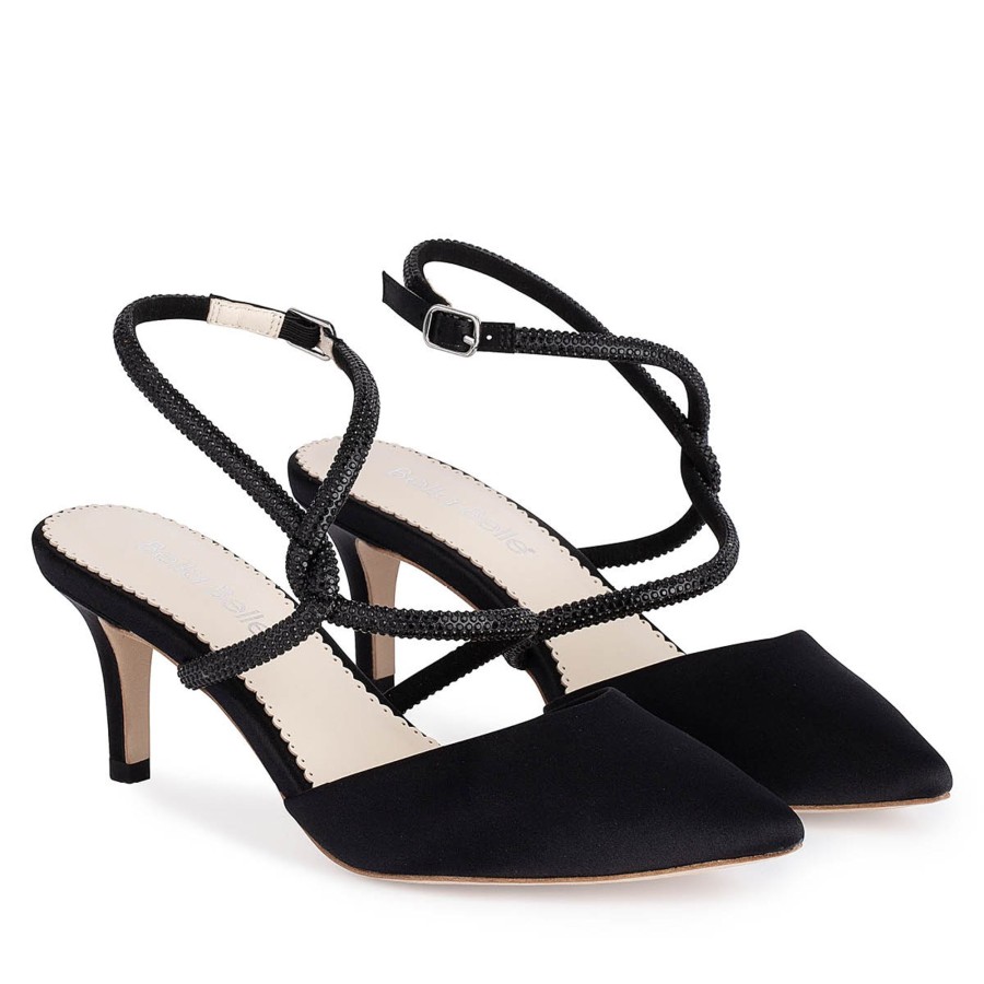 Non-Bridal Bella Belle Shoes | Crystal Strappy Kitten Heels Black