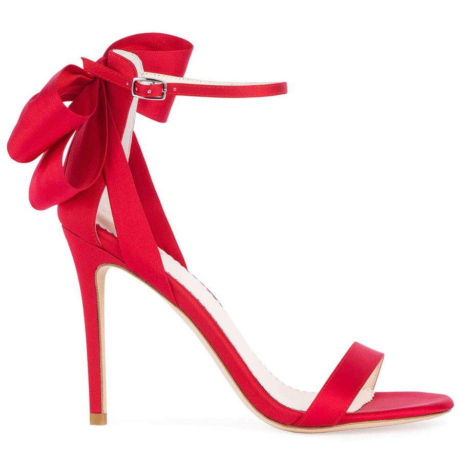 Bridal Bella Belle Shoes | 4-Inch Ankle Strap Heels With Bow Red