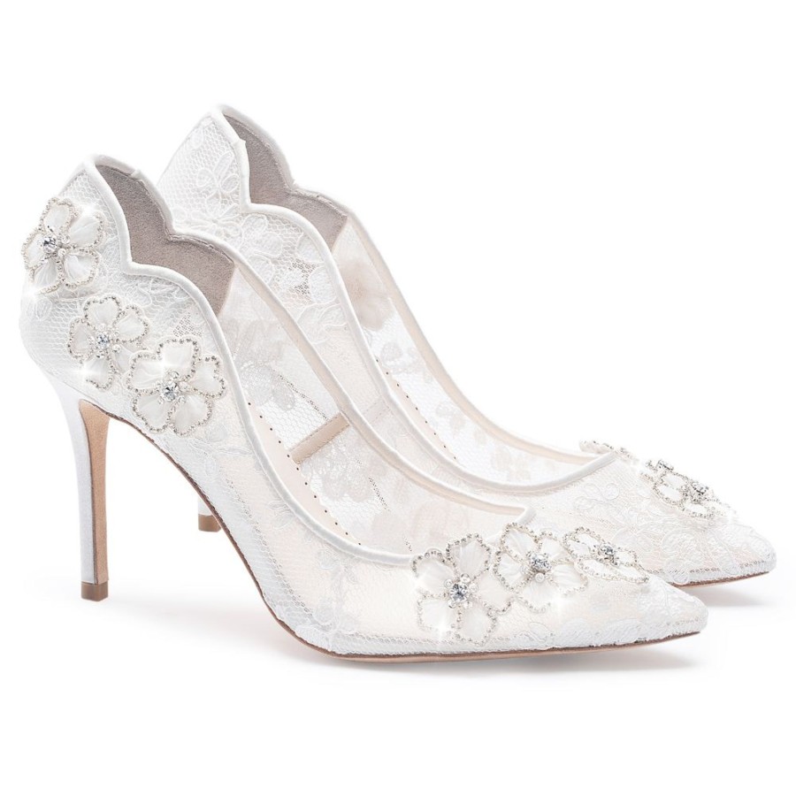 Bridal Bella Belle Shoes | Bella Belle By You - Crystal Embroidered Lace Flower Heels Ivory