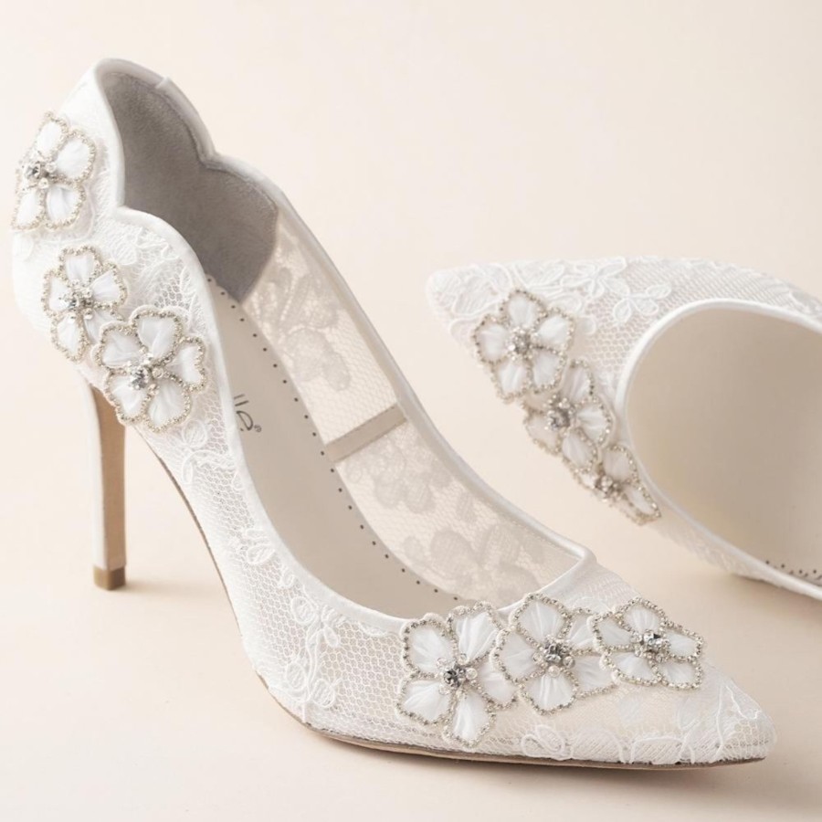 Bridal Bella Belle Shoes | Bella Belle By You - Crystal Embroidered Lace Flower Heels Ivory