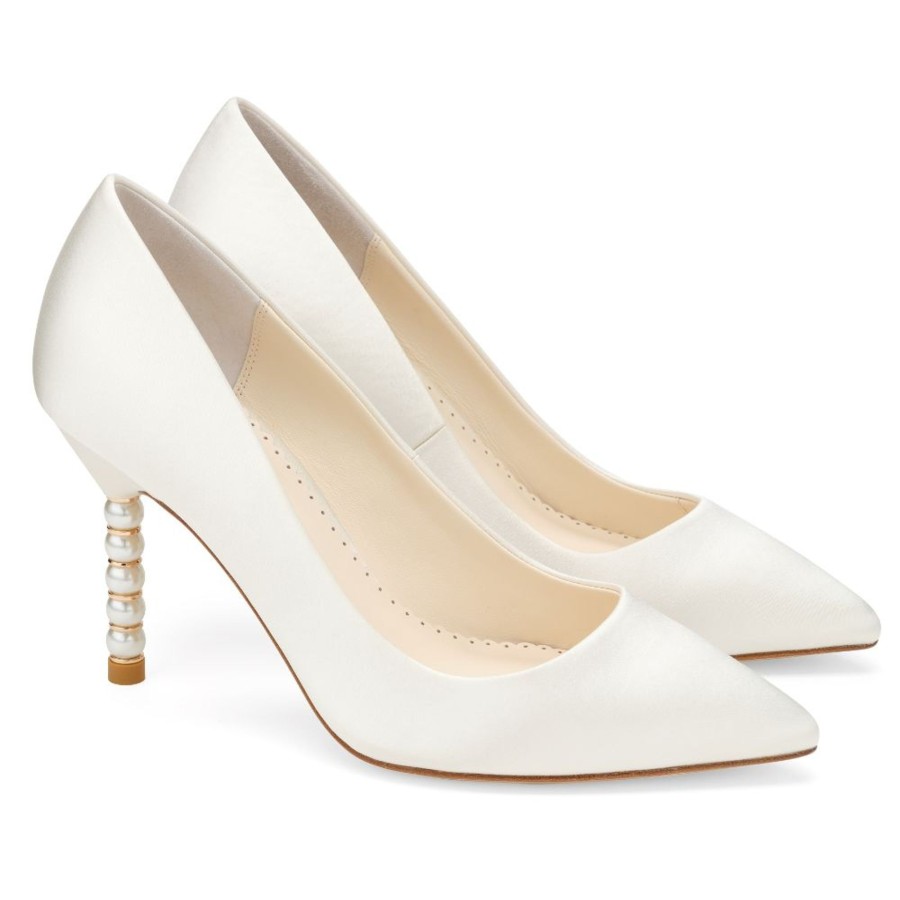 Bridal Bella Belle Shoes | Pumps With Gold Ring & Pearl Heels Ivory