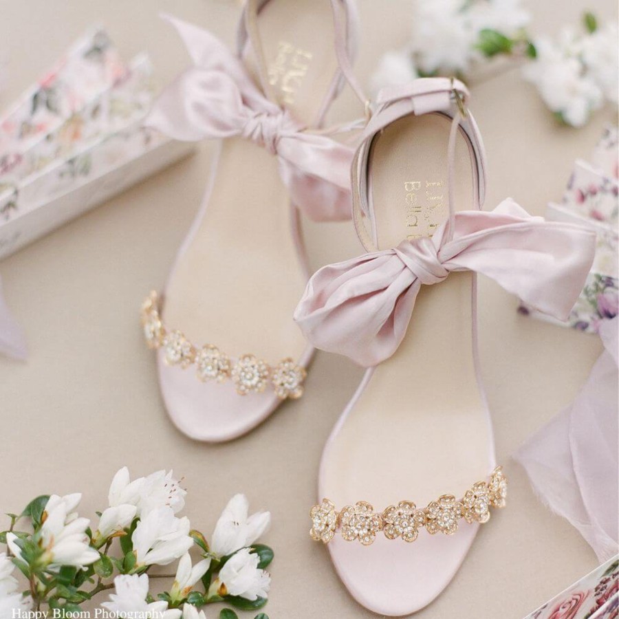 Bridal Bella Belle Shoes | Wedding/Evening Pink Shoes With Bows Blush