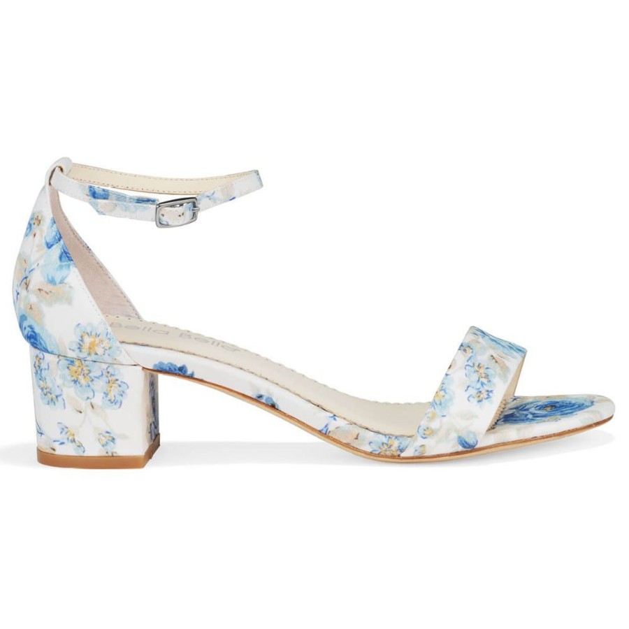 Bridal Bella Belle Shoes | Floral 2 Inch Block Heel Blue