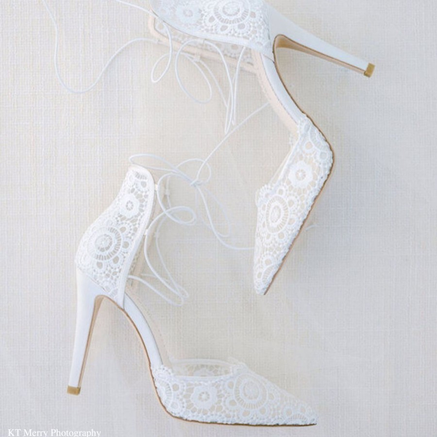 Bridal Bella Belle Shoes | Spanish Inspired Lace, Lace Up Ankle Heel Ivory