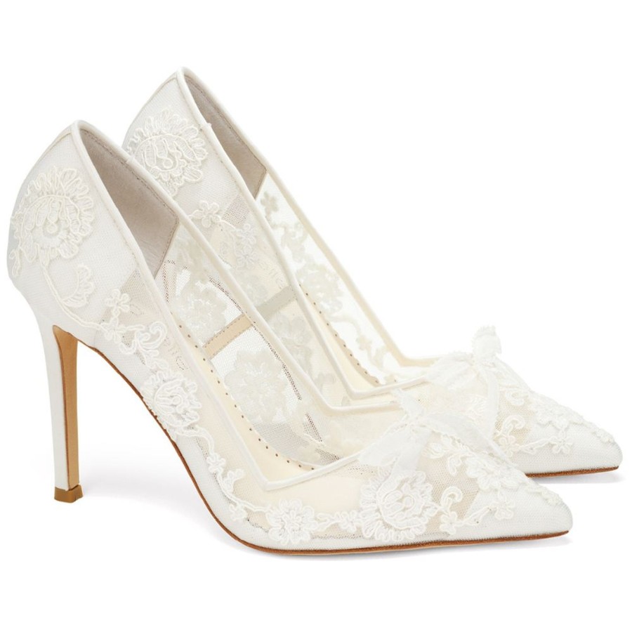 Bridal Bella Belle Shoes | Flower Lace Wedding Heels Ivory