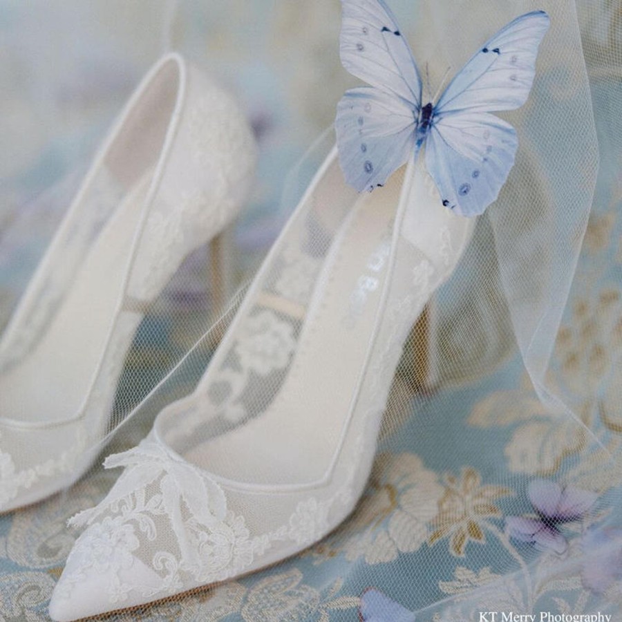 Bridal Bella Belle Shoes | Flower Lace Wedding Heels Ivory