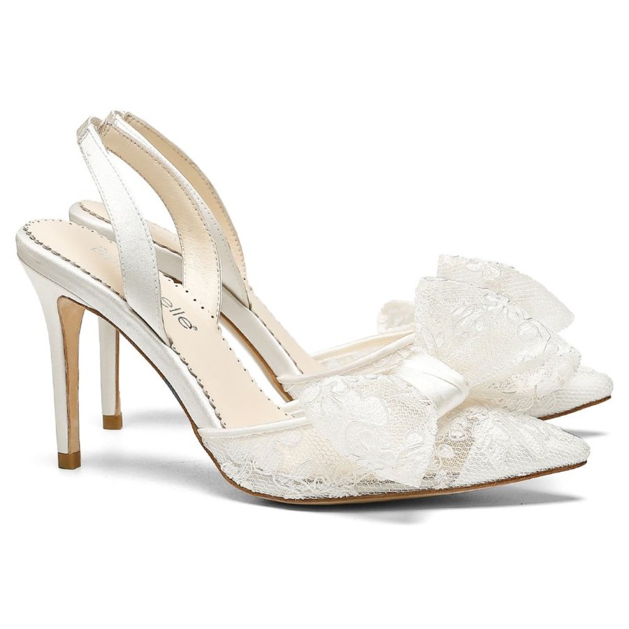 Bridal Bella Belle Shoes | Lace Slingback Wedding Shoes With Bow Ivory