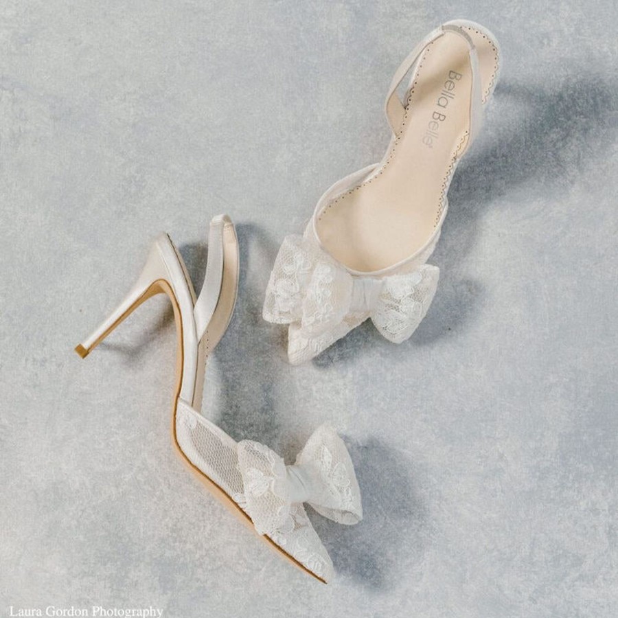 Bridal Bella Belle Shoes | Lace Slingback Wedding Shoes With Bow Ivory