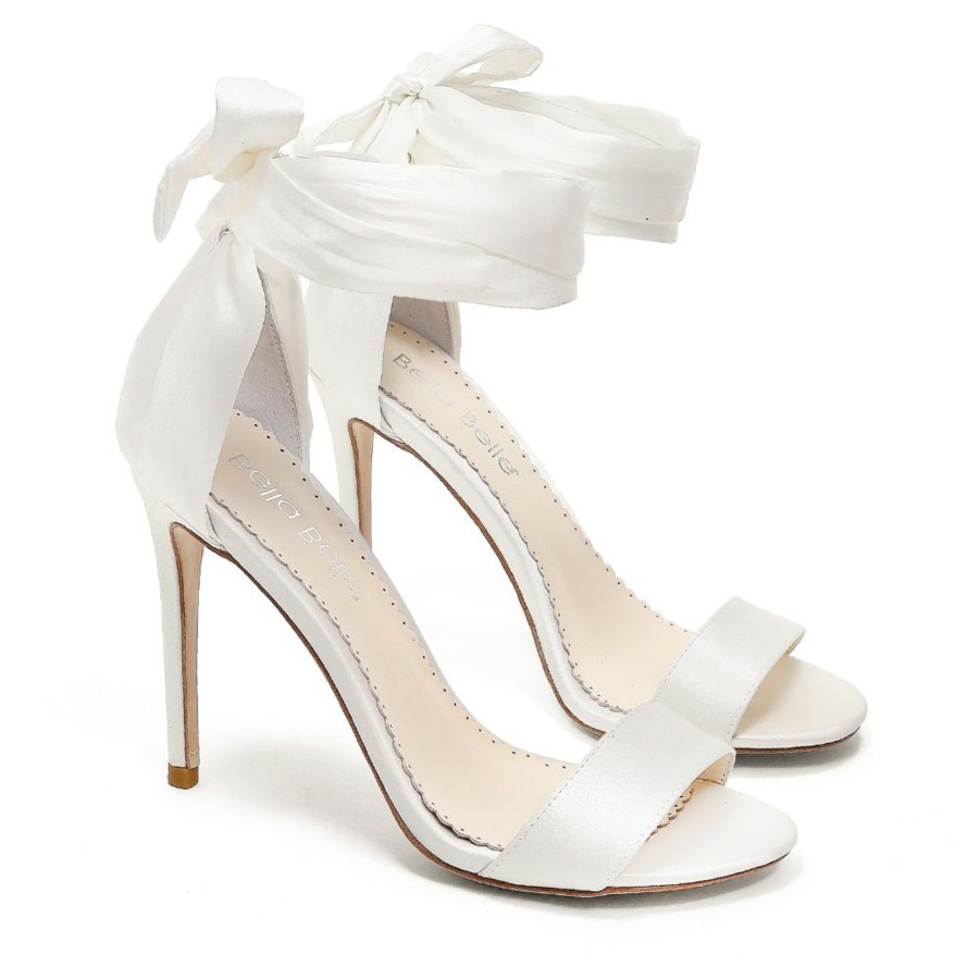 Bridal Bella Belle Shoes | Open Toe Heel Ankle Wrap Wedding Shoes Ivory