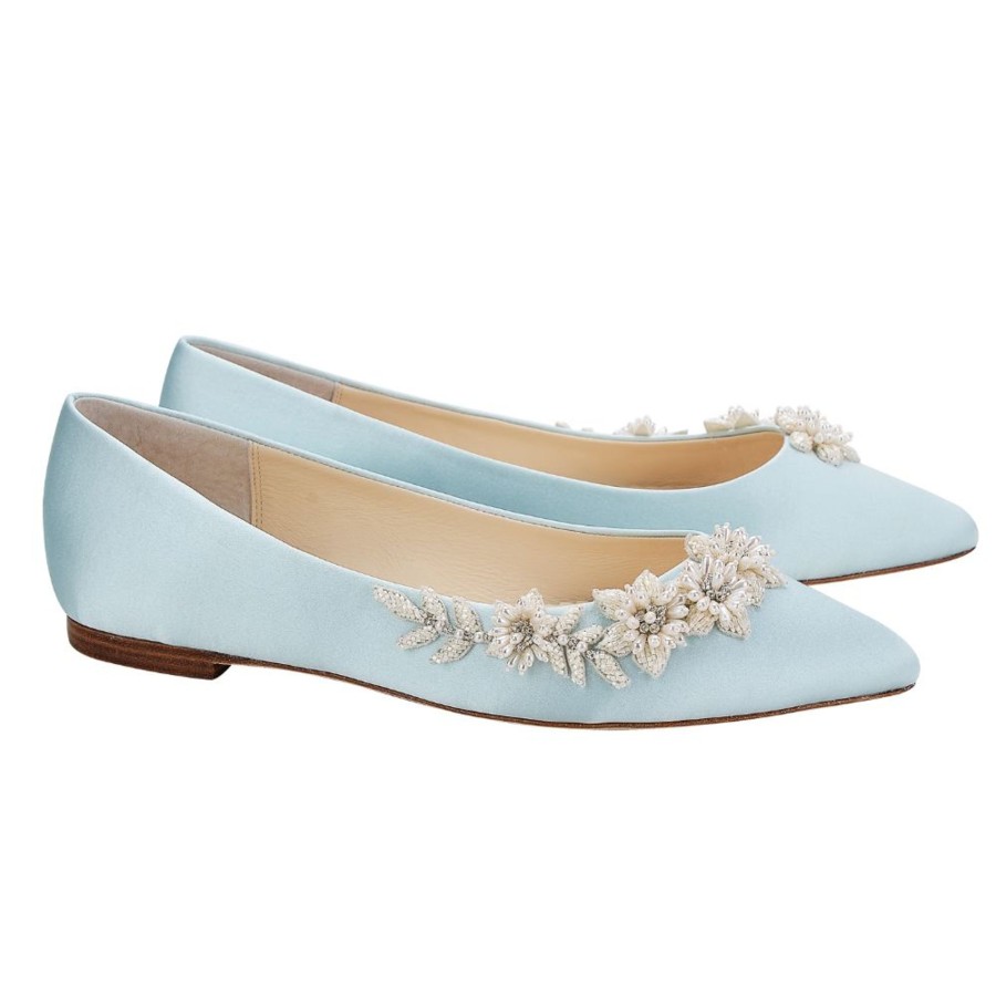 Non-Bridal Bella Belle Shoes | Wedding Flats With 3D Floral Pearl Embellishment Blue