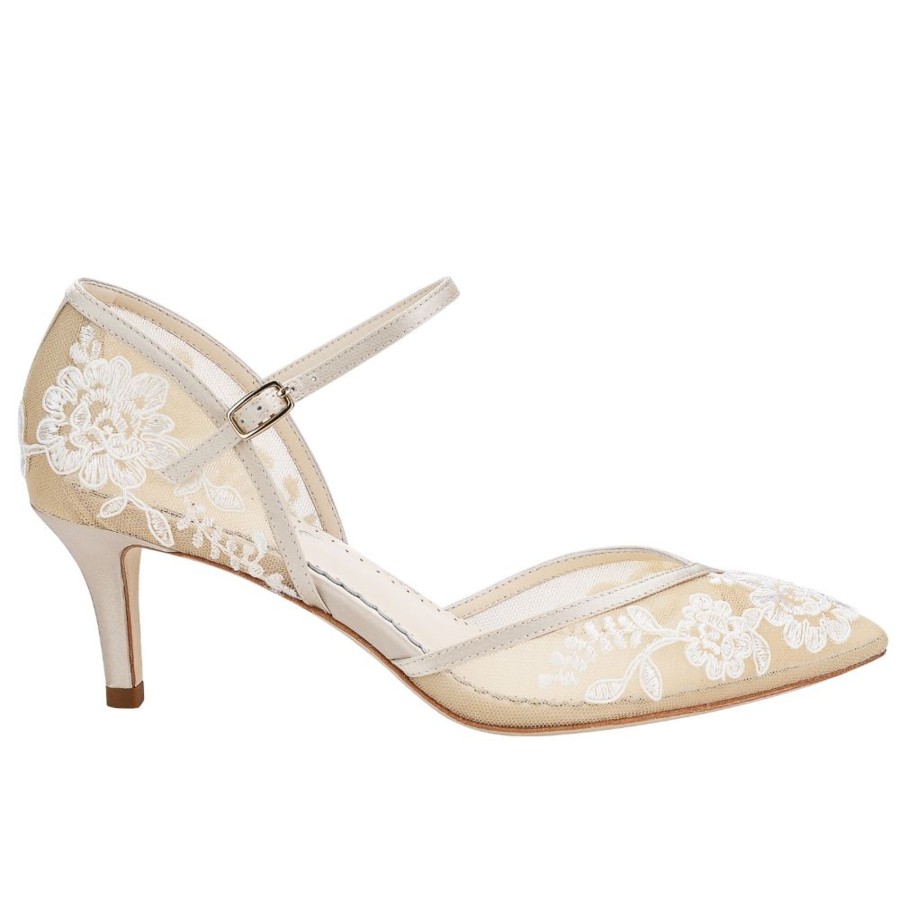 Bridal Bella Belle Shoes | Lace Embroidered Illusion Mesh Bridal Shoes Nude