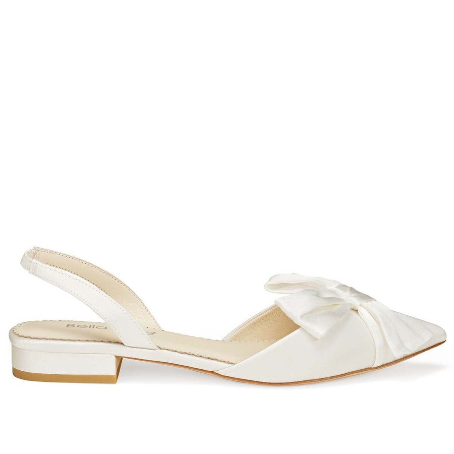 Bridal Bella Belle Shoes | Bridal Slingback Flats With Asymmetric Bow Ivory