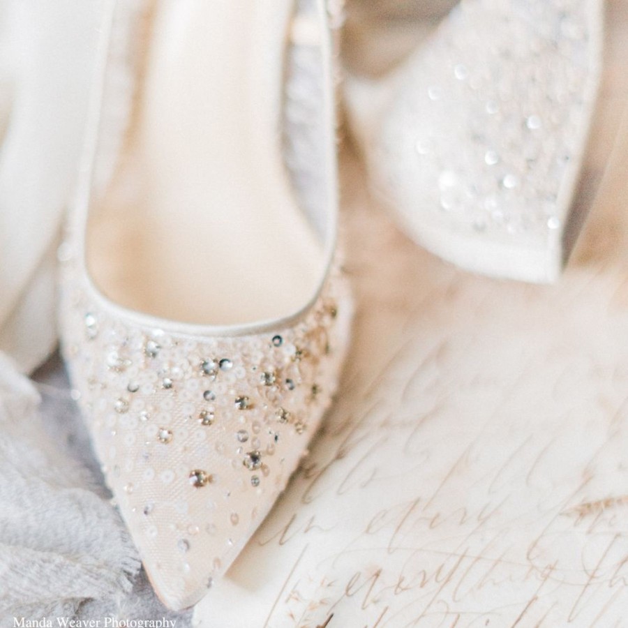 Non-Bridal Bella Belle Shoes | Illusion Mesh Embroidered Crystal & Sequin Sparkly Heels Nude