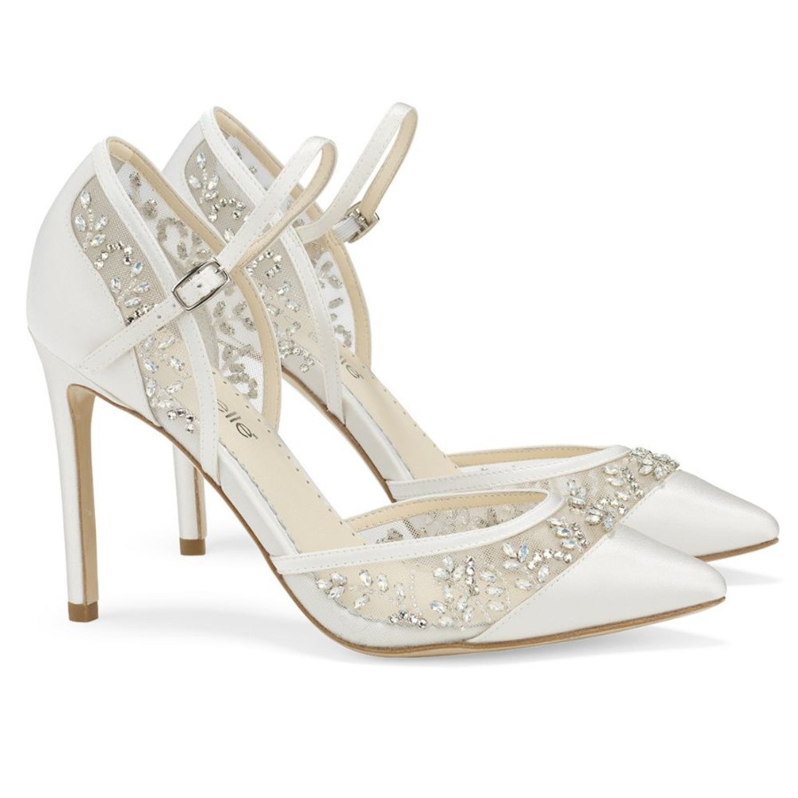 Bridal Bella Belle Shoes | Embellished Illusion Mesh Crystal Wedding Shoes Ivory