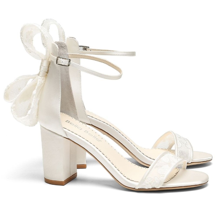 Bridal Bella Belle Shoes | Lace Open Toe Block Heels With Bow Ivory