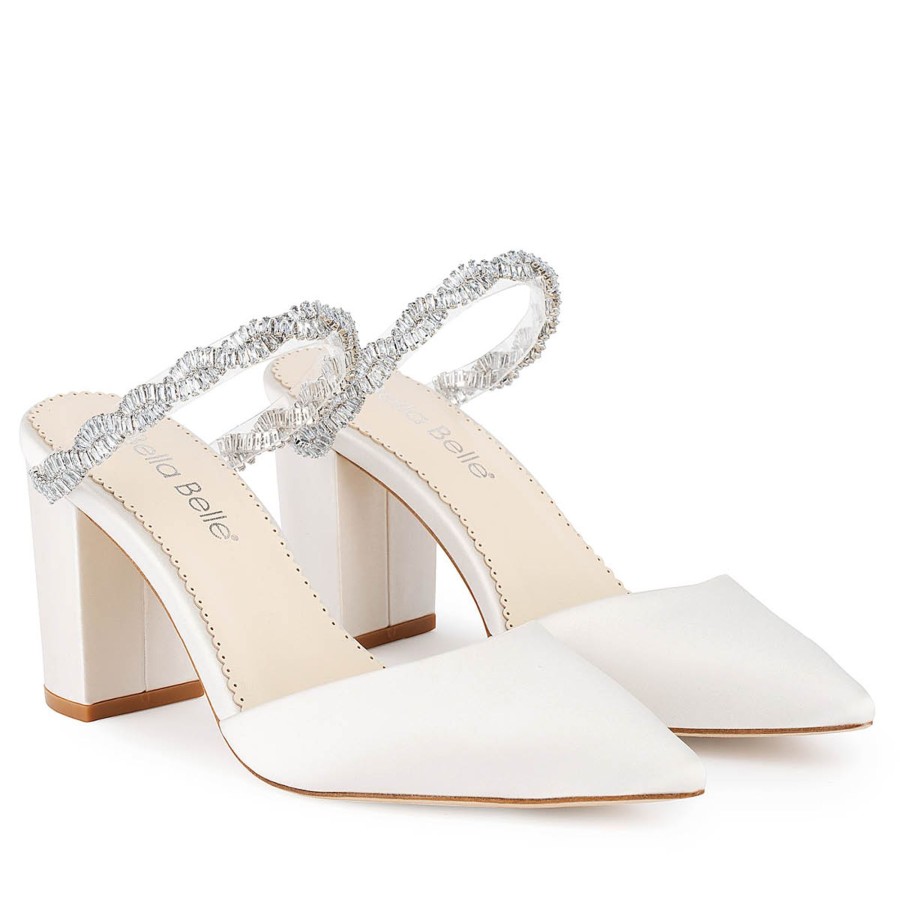 Bridal Bella Belle Shoes | Bridal Mules With Crystal Strap Ivory