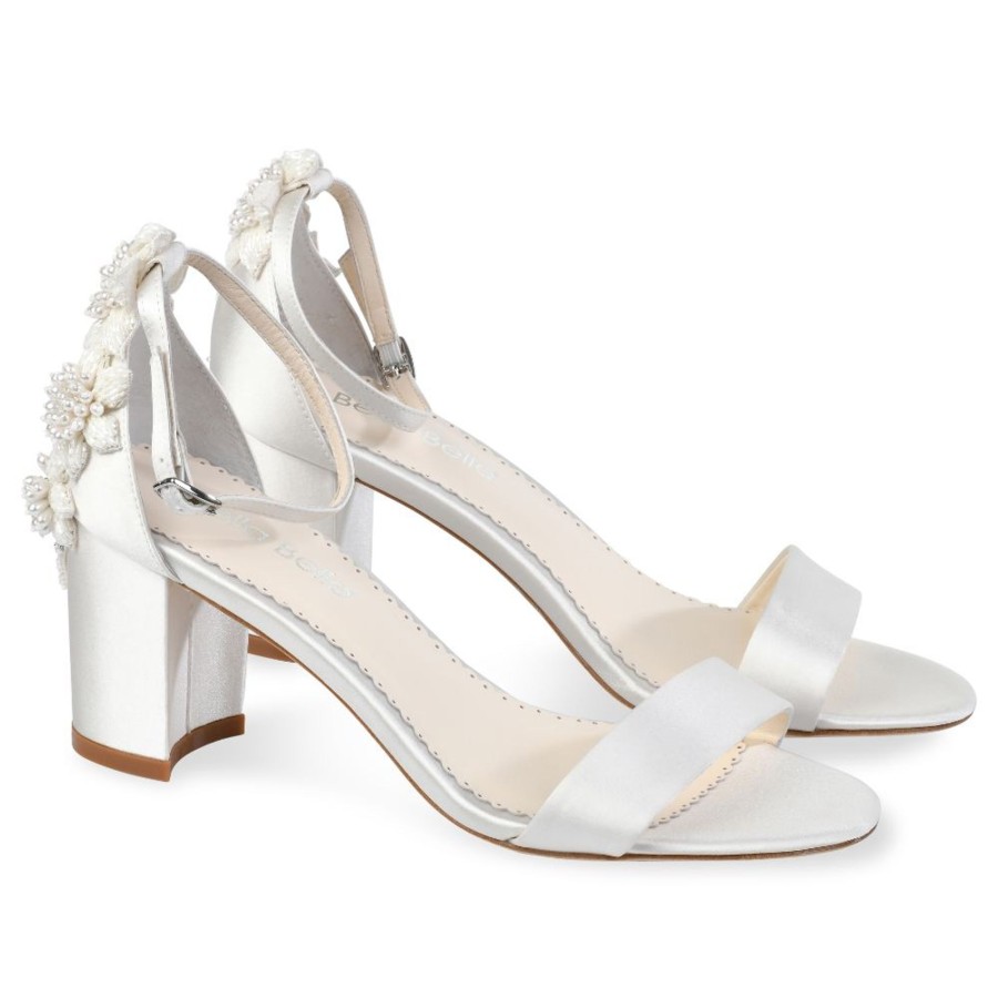 Bridal Bella Belle Shoes | 3D Embellished Block Heel Floral Wedding Shoes For Bride Ivory