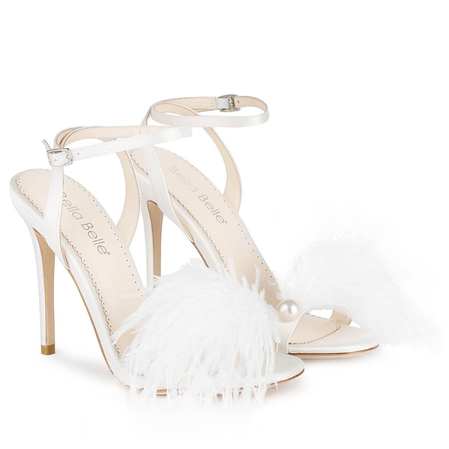 Bridal Bella Belle Shoes | Double Ankle Strap Bridal Shoes With Feathers Ivory