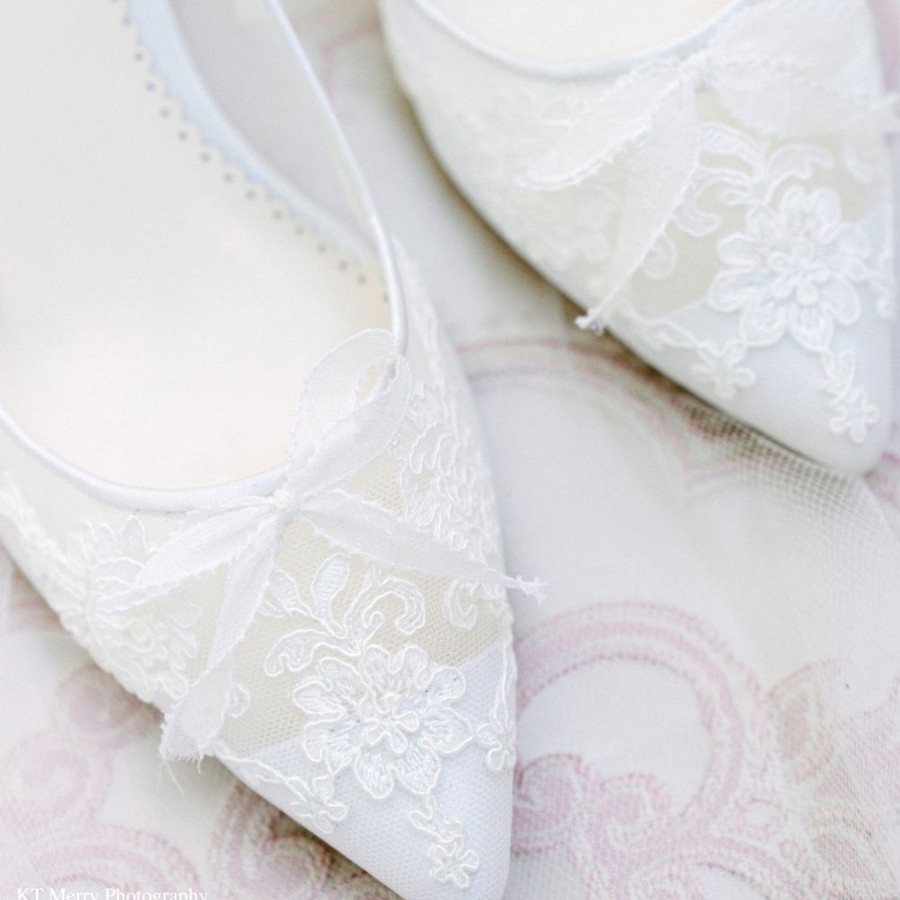 Bridal Bella Belle Shoes | Floral Lace Embroidered Bridal Kitten Heels Ivory