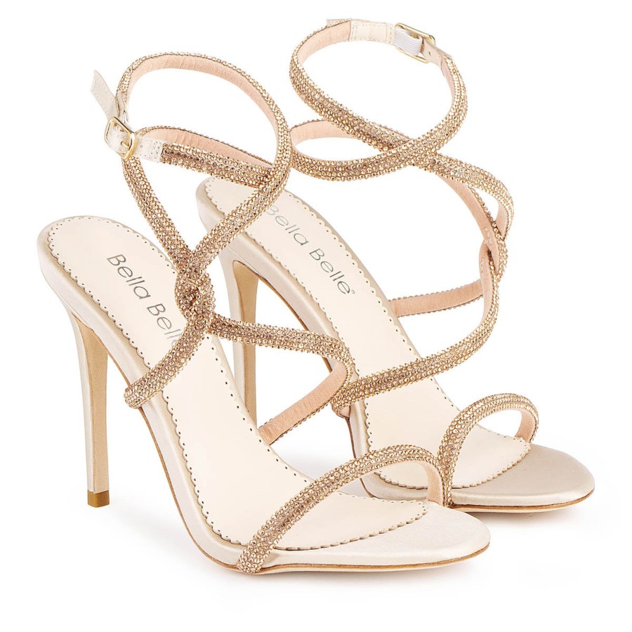 Non-Bridal Bella Belle Shoes | Crystal Rope Strappy Heels Gold