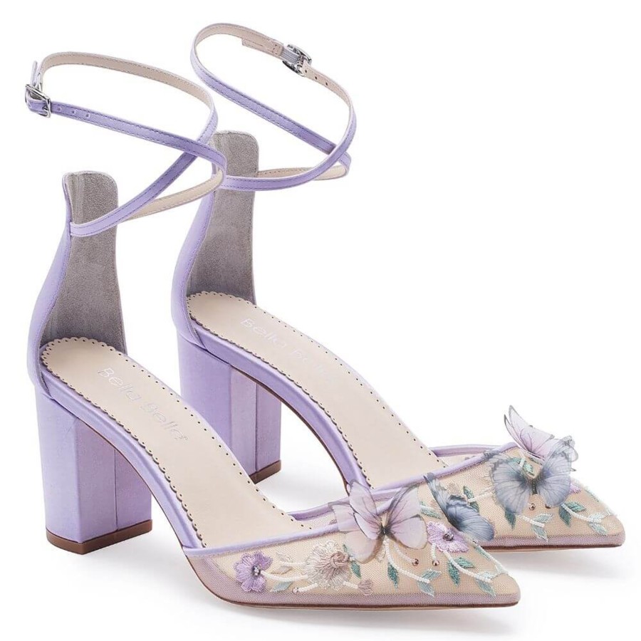 Non-Bridal Bella Belle Shoes | Butterfly Block Heels Lavender