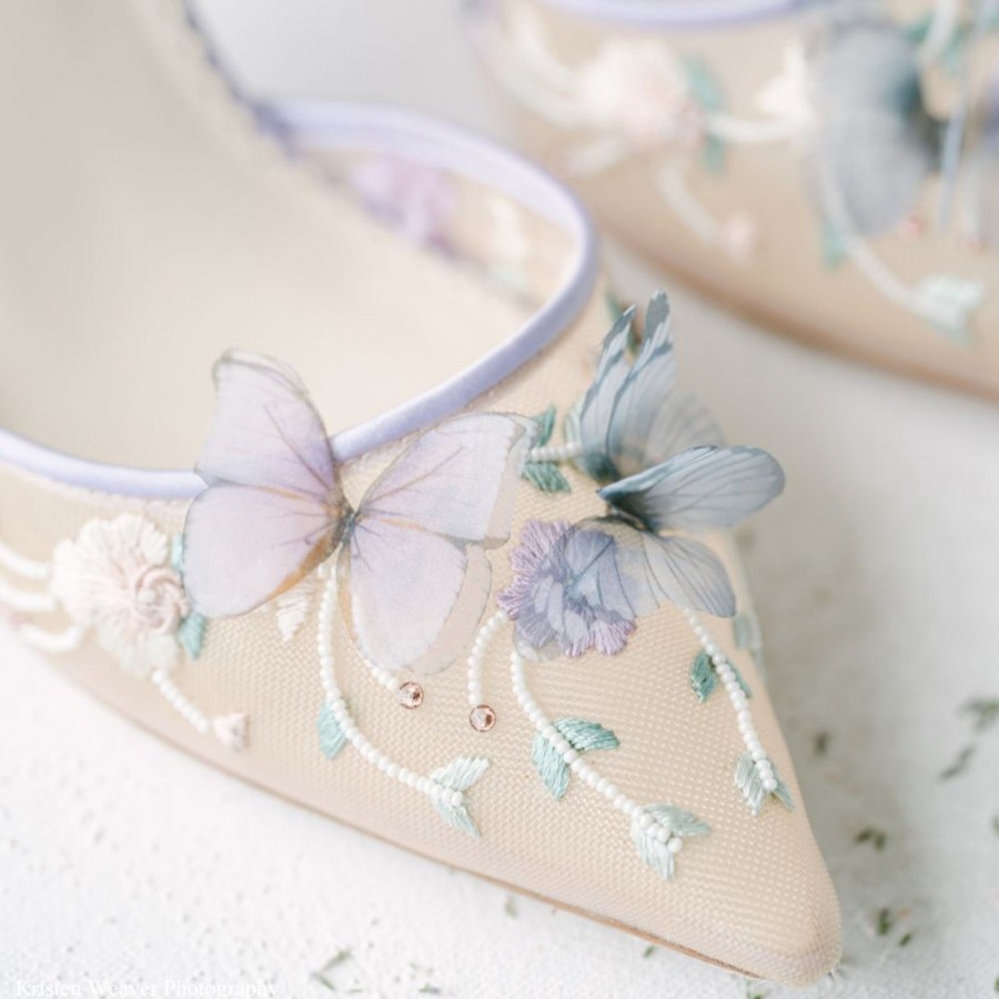 Non-Bridal Bella Belle Shoes | Butterfly Block Heels Lavender