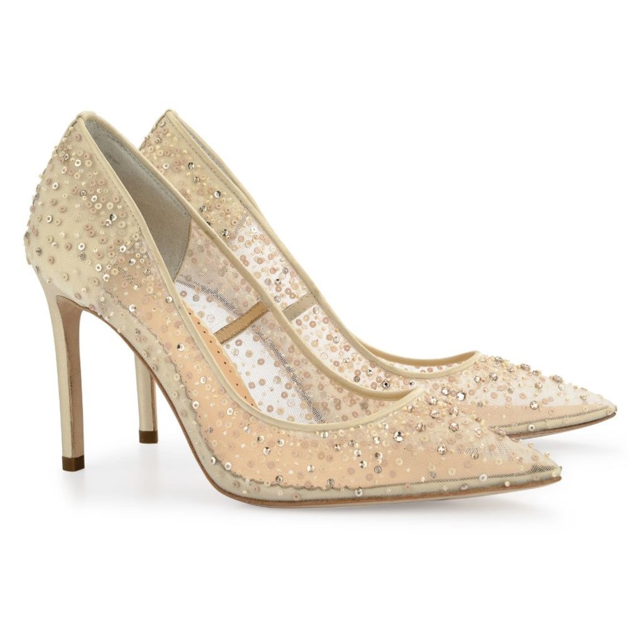 Non-Bridal Bella Belle Shoes | Crystal Embellished Sequin Sparkly Heels Nude