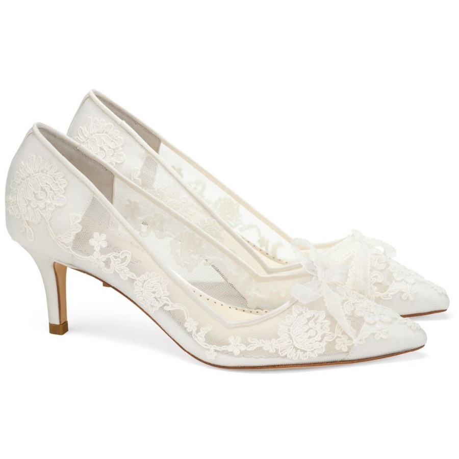 Bridal Bella Belle Shoes | Floral Lace Embroidered Bridal Kitten Heels Ivory