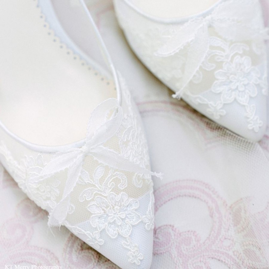 Bridal Bella Belle Shoes | Floral Lace Embroidered Bridal Kitten Heels Ivory