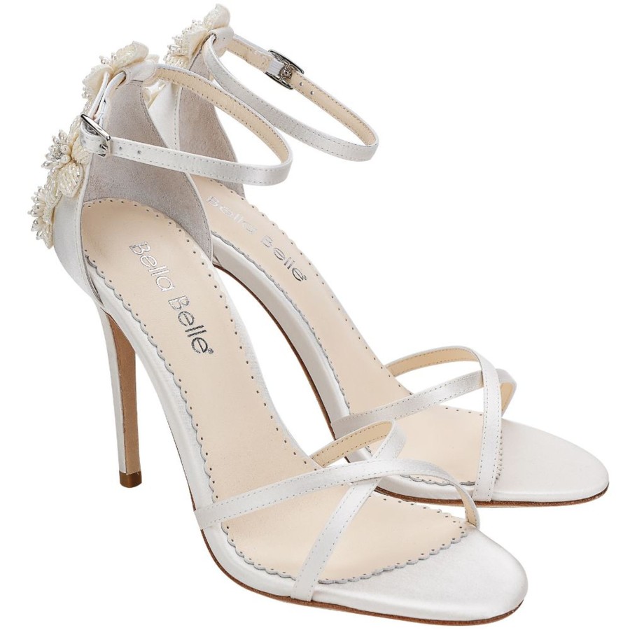 Bridal Bella Belle Shoes | Ankle Strap Pearl Wedding Shoes With 3D Floral Sculpture Ivory