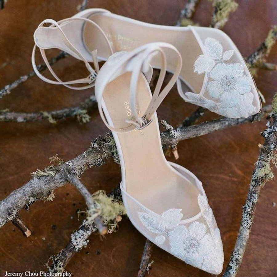 Bridal Bella Belle Shoes | Mesh Flower Illusion Dusty Bridal Shoes Blue