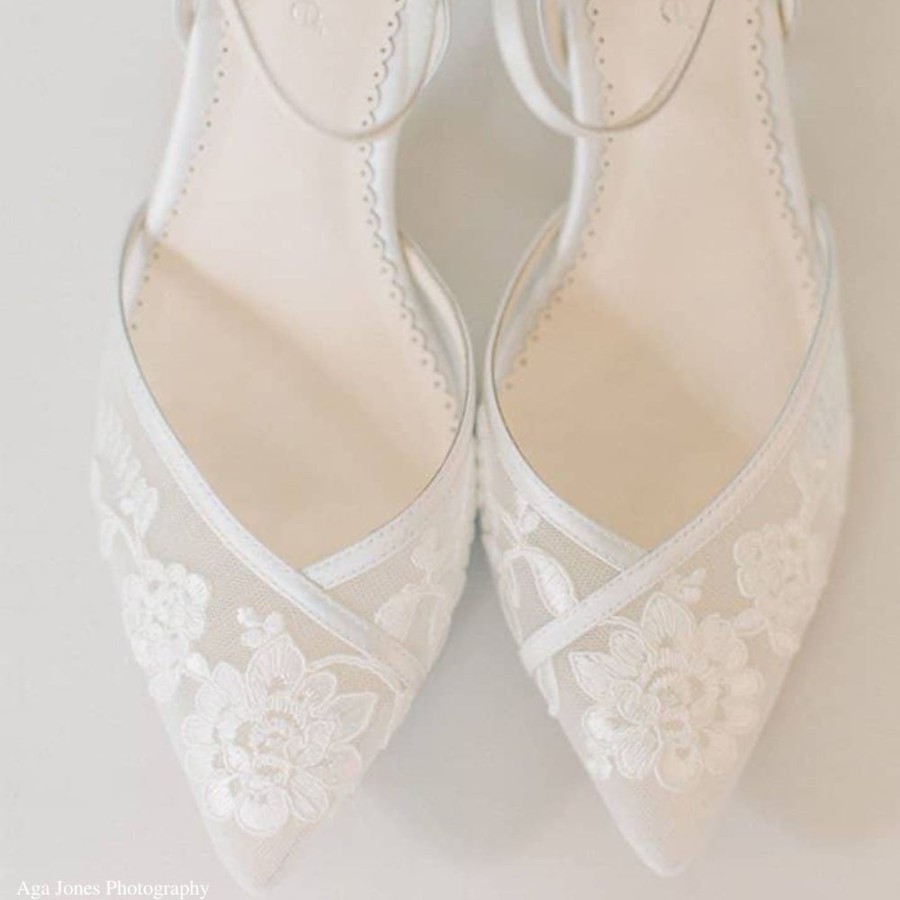 Bridal Bella Belle Shoes | D'Orsay Lace Wedding Shoes For Bride Low Heel Design Ivory