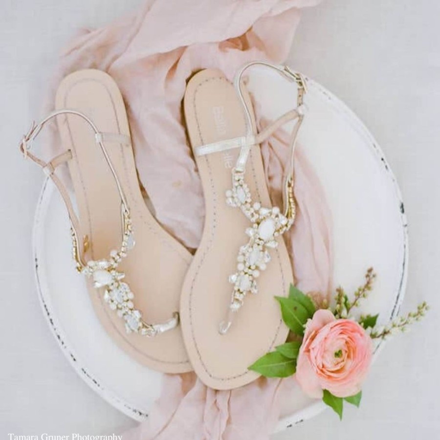 Non-Bridal Bella Belle Shoes | Jeweled Dressy Flat Sandals For Wedding Gold