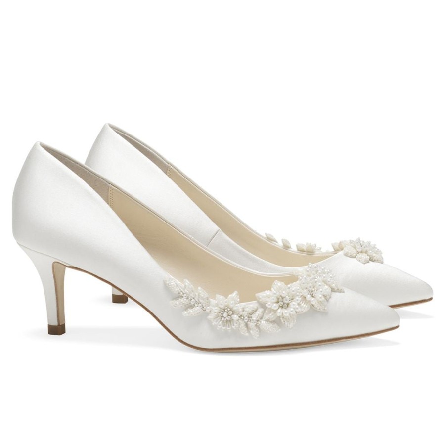 Bridal Bella Belle Shoes | 3D Floral Kitten Heels With Pearls Ivory