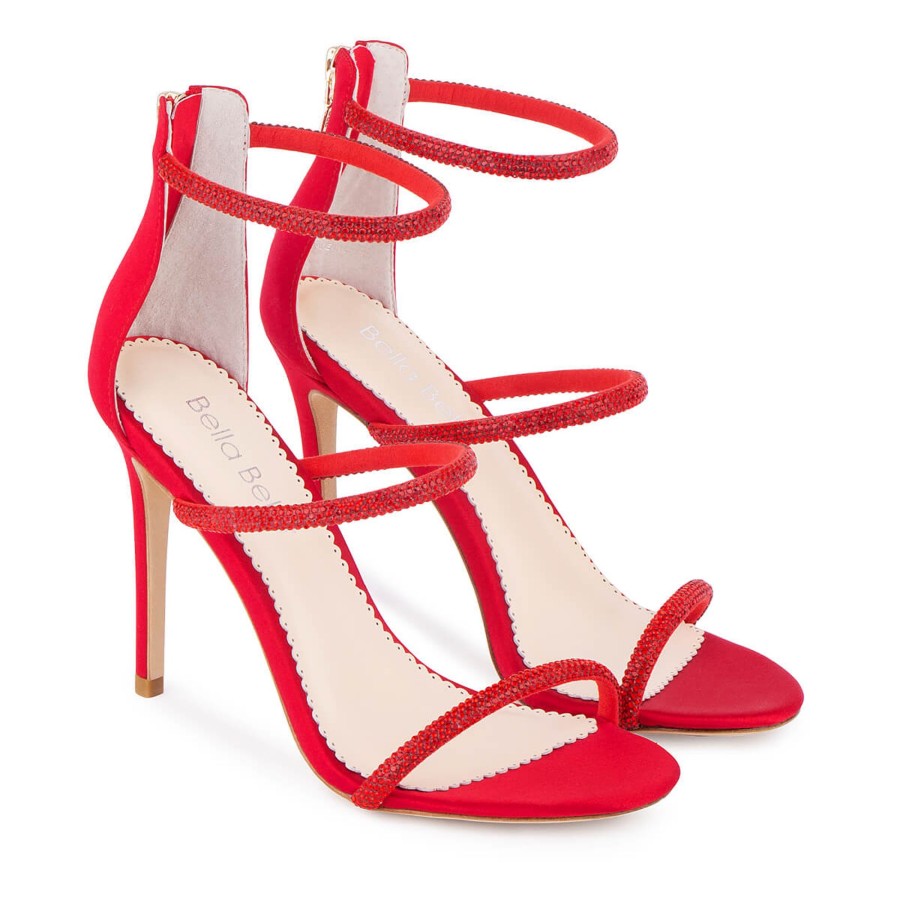 Bridal Bella Belle Shoes | Sparkly Crystal Strappy Stilettos Red