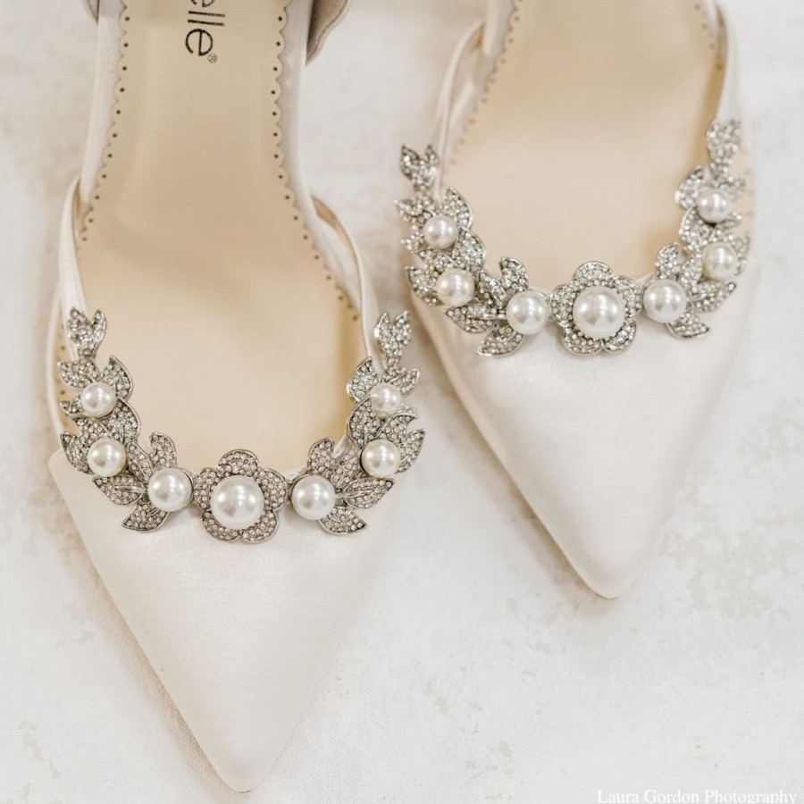 Bridal Bella Belle Shoes | D'Orsay Cut, Silk, Crystal And Pearl Studded Heels Ivory