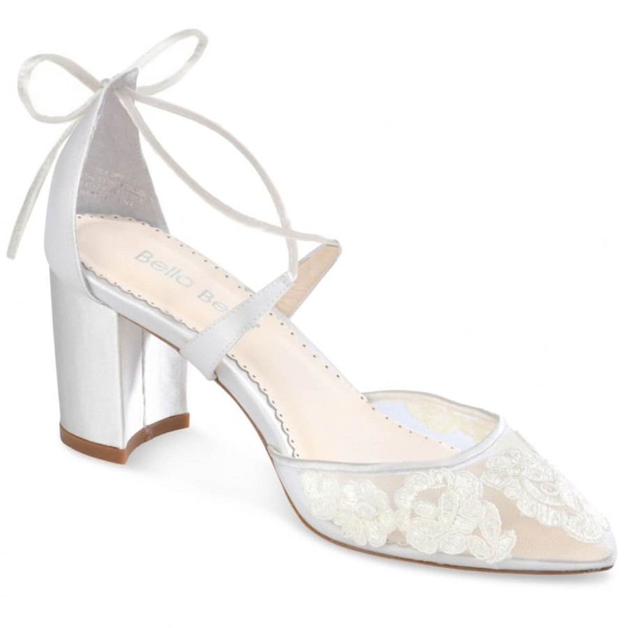 Bridal Bella Belle Shoes | Block Heel Wedding Shoes With Floral Lace Applique Ivory