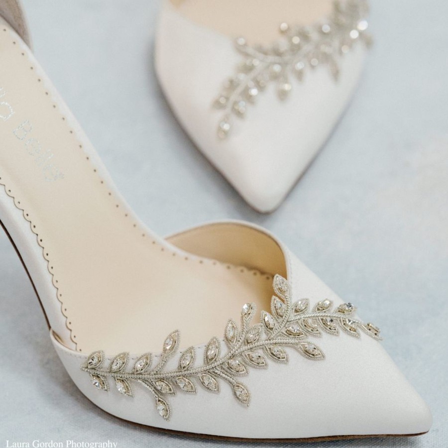 Bridal Bella Belle Shoes | High Heel Silver Vine Rhinestone Wedding Shoes Ivory