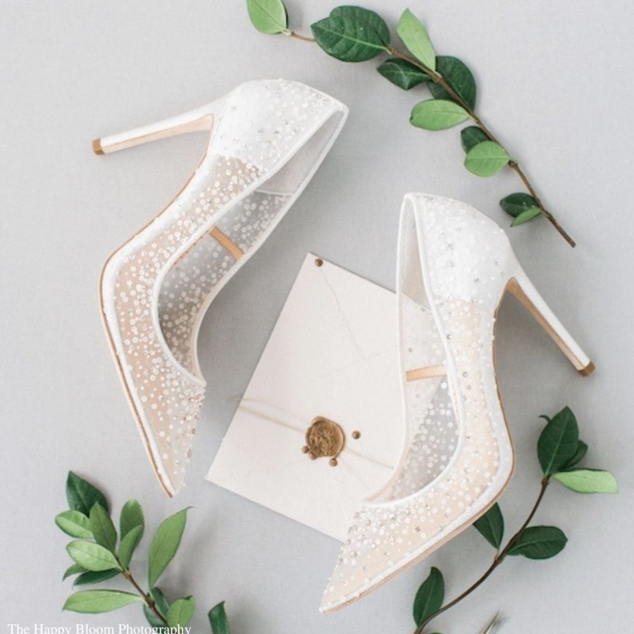 Bridal Bella Belle Shoes | Illusion Mesh Sequin Heels Ivory